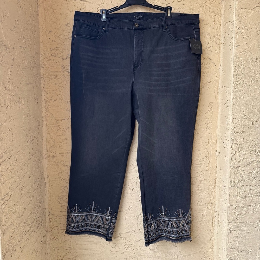 John Mark Wild Side Sequin Trim Jeans Plus Size 22W Denim Stretch Ankle NWT